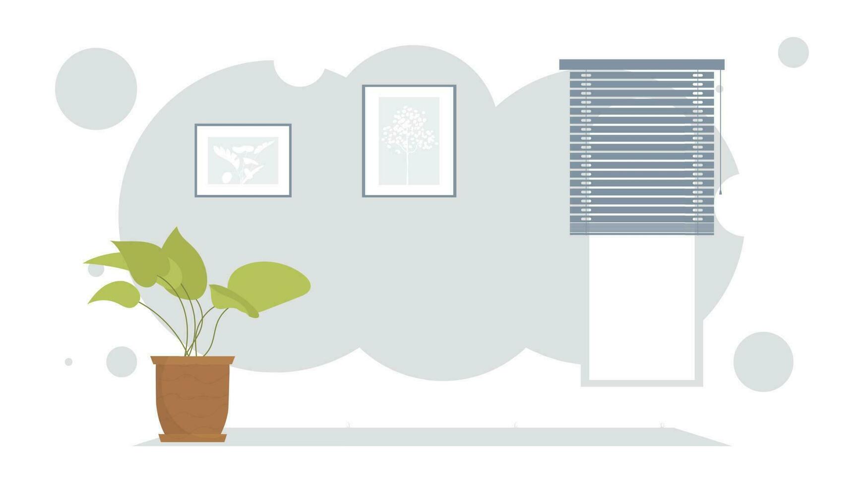 vivant pièce avec rideaux et plante d'appartement. intérieur. dessin animé style. vecteur