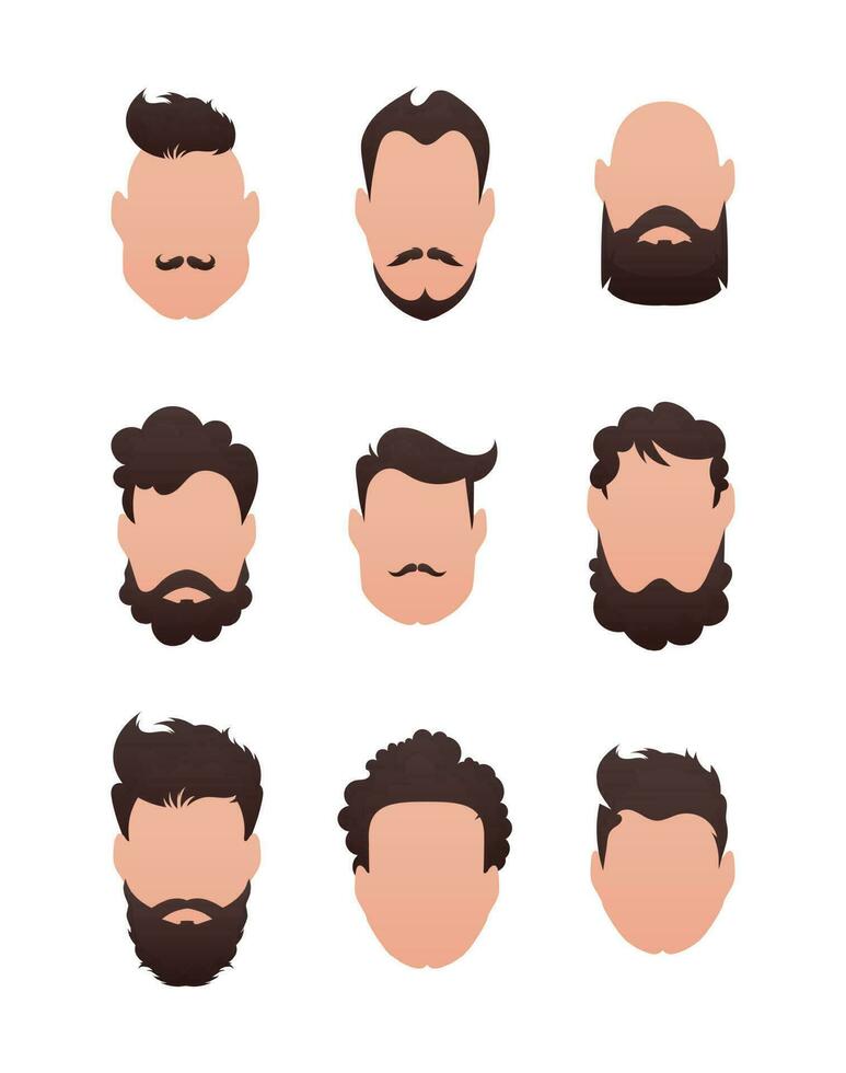 grand ensemble de visages de Hommes avec différent coiffures. isolé. vecteur. vecteur