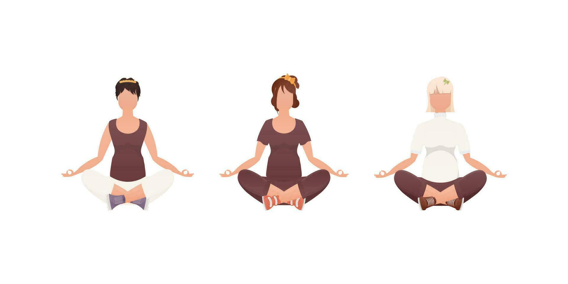 ensemble de femmes est assis dans le lotus position. isolé sur blanc Contexte. vecteur illustration.