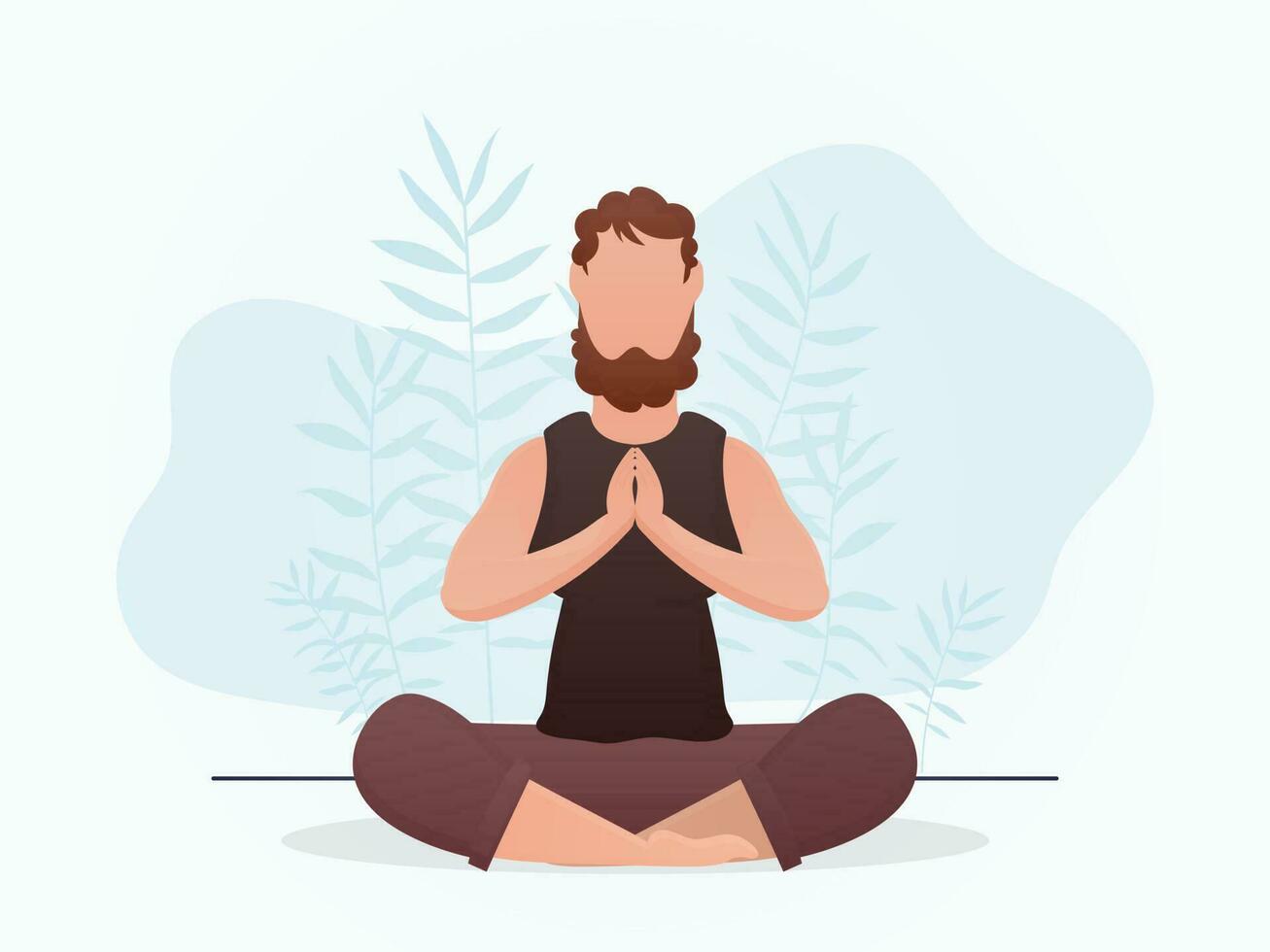 une gars de fort physique est assis dans une lotus position. yoga. dessin animé style. vecteur