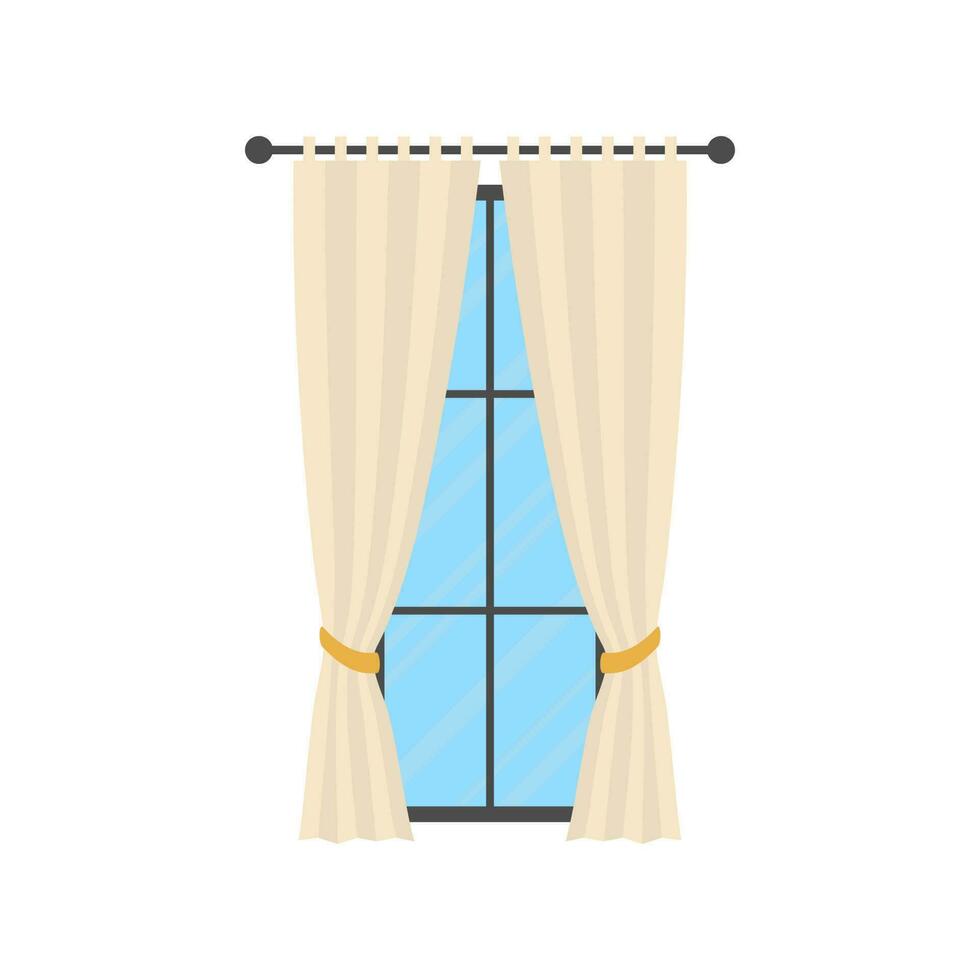 grand fenêtre avec blanc rideaux. isolé dessin animé style. vecteur
