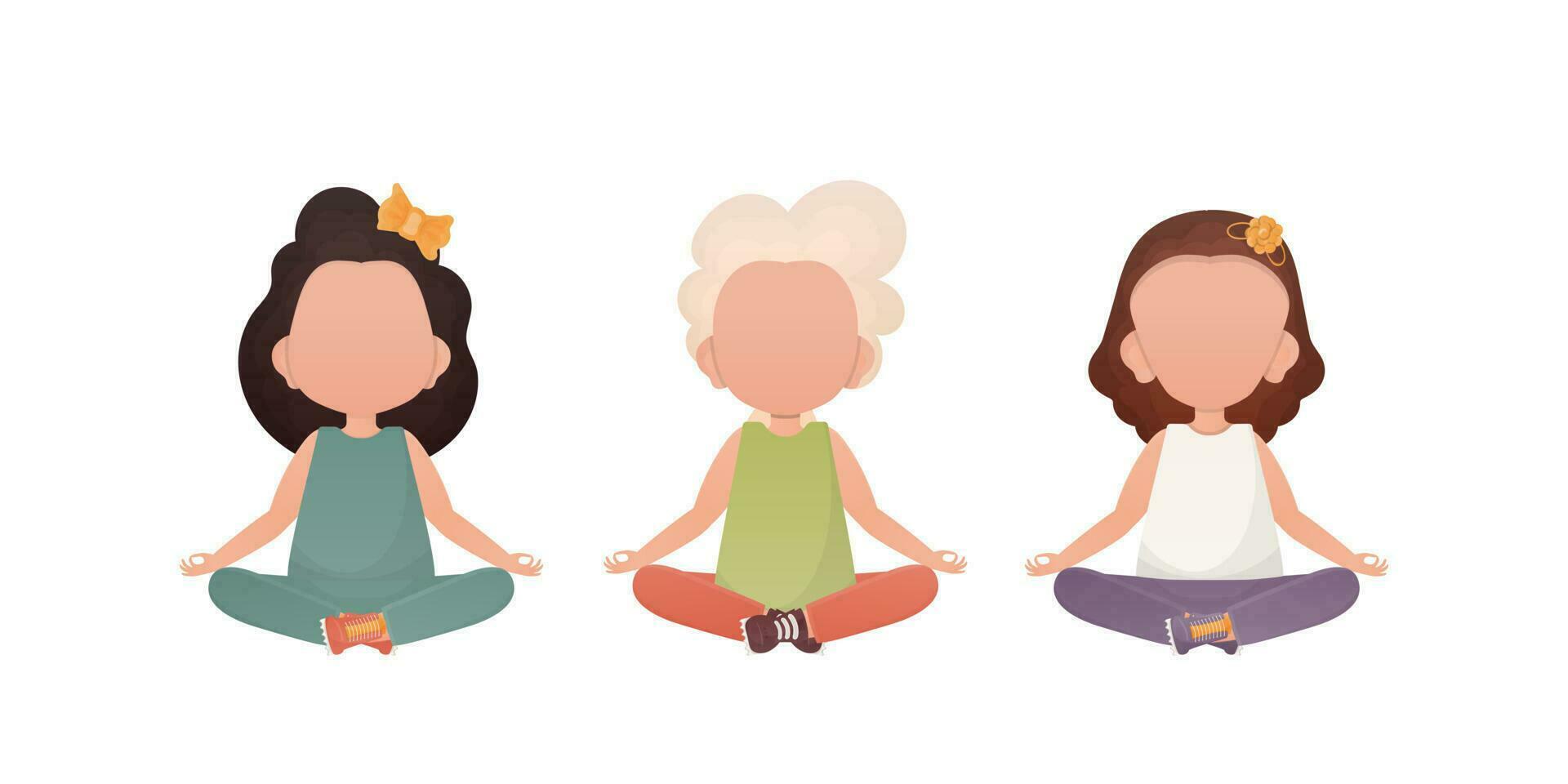 peu les filles est assis dans le lotus position. yoga enfants. vecteur. ensemble isolé sur une blanc Contexte. vecteur