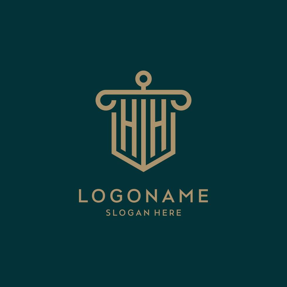 hh monogramme initiale logo conception avec bouclier et pilier forme style vecteur