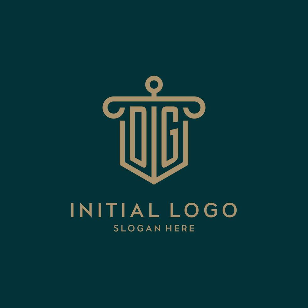 dg monogramme initiale logo conception avec bouclier et pilier forme style vecteur