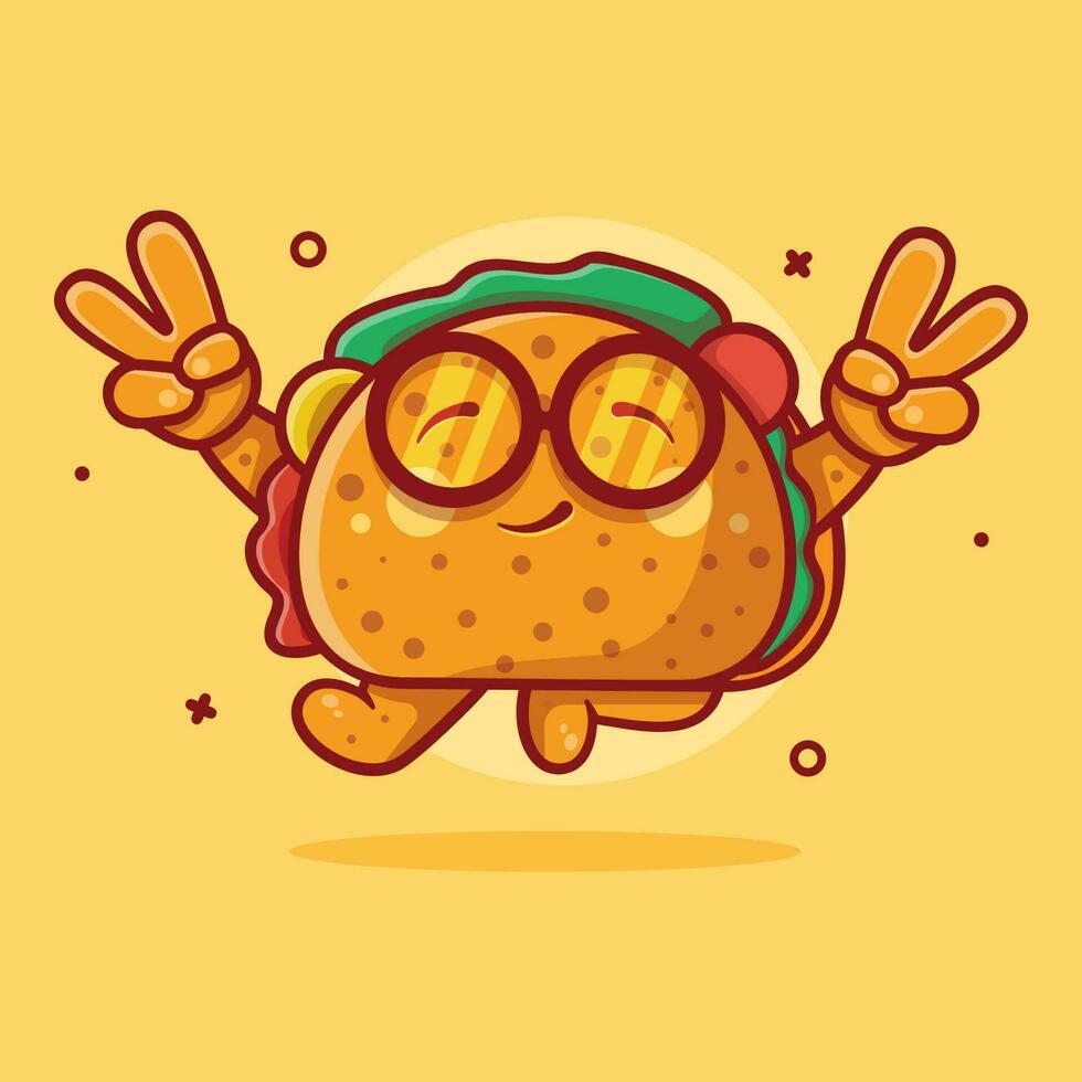 mignonne taco nourriture personnage mascotte avec paix signe main geste isolé dessin animé dans plat style conception vecteur
