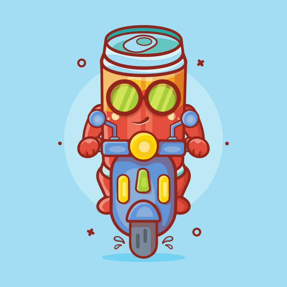 cool boisson pouvez personnage mascotte équitation scooter moto isolé dessin animé dans plat style conception vecteur