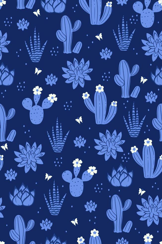 sans couture modèle avec cactus dans bleu couleurs. vecteur graphique.