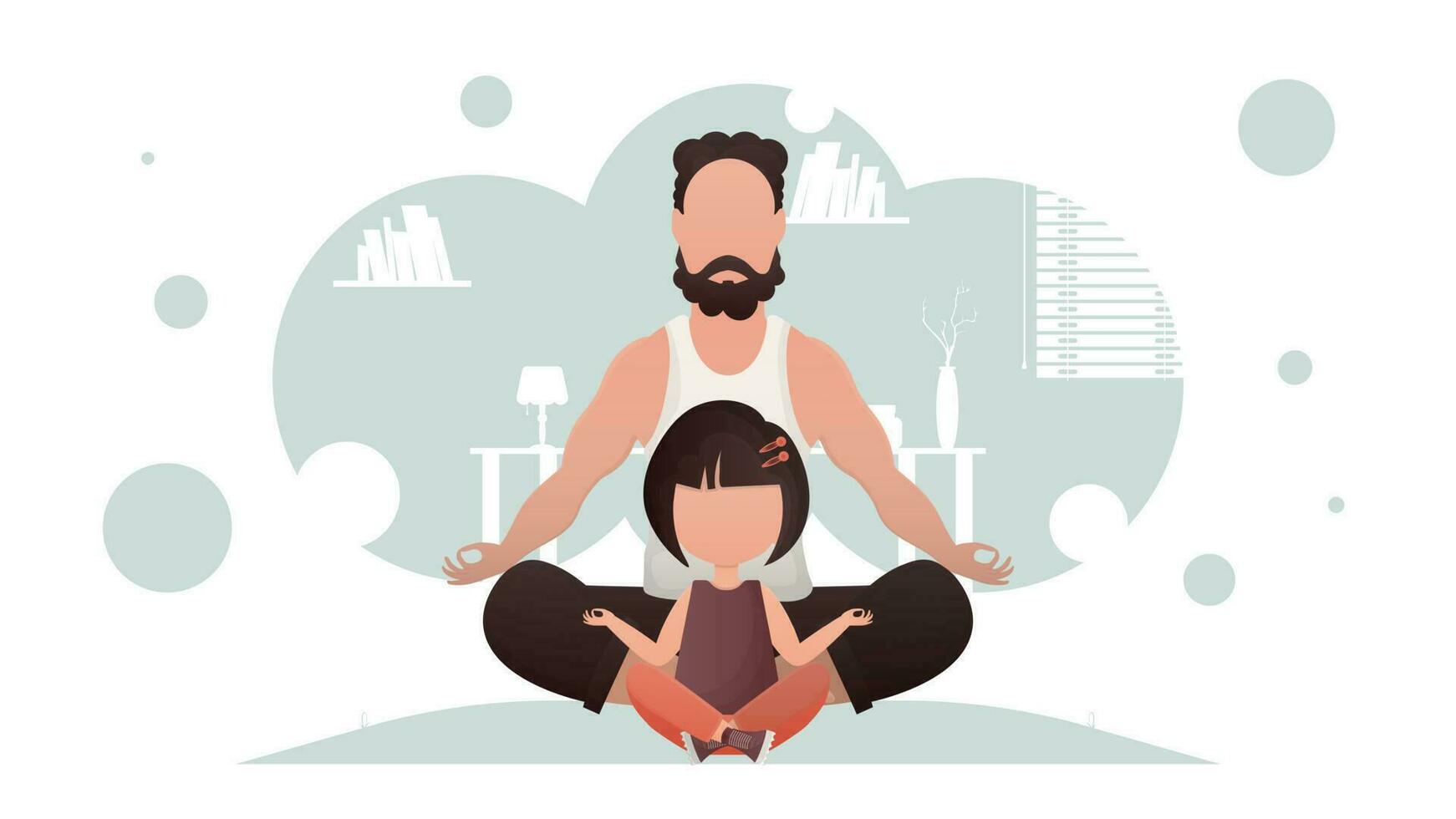 père et fille asseoir dans le lotus position. méditation. dessin animé style. vecteur