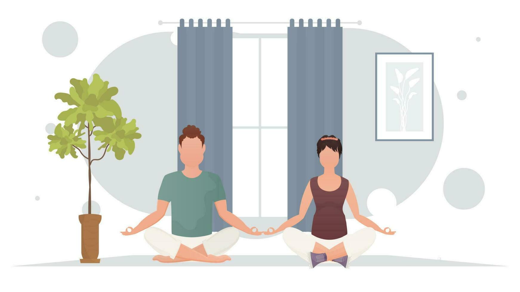 le gars et le fille sont méditer dans le chambre. yoga. dessin animé style. vecteur