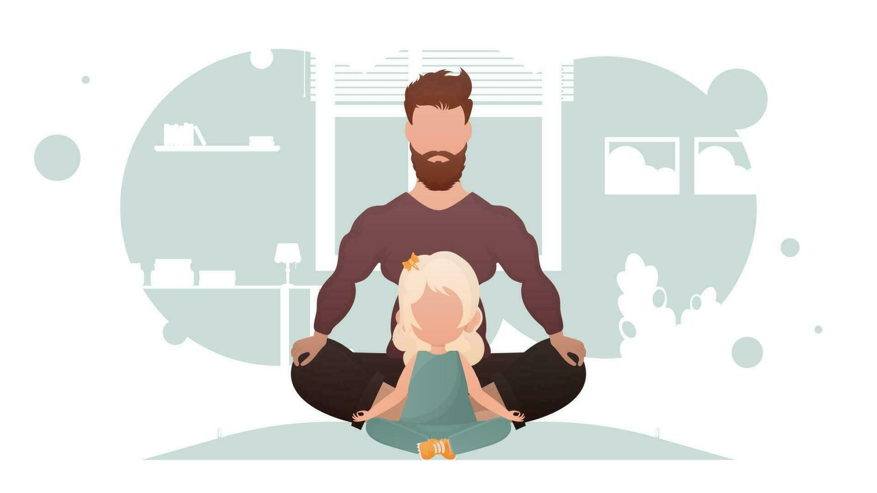 papa et fille sont séance méditer dans le lotus position. méditation. dessin animé style. vecteur