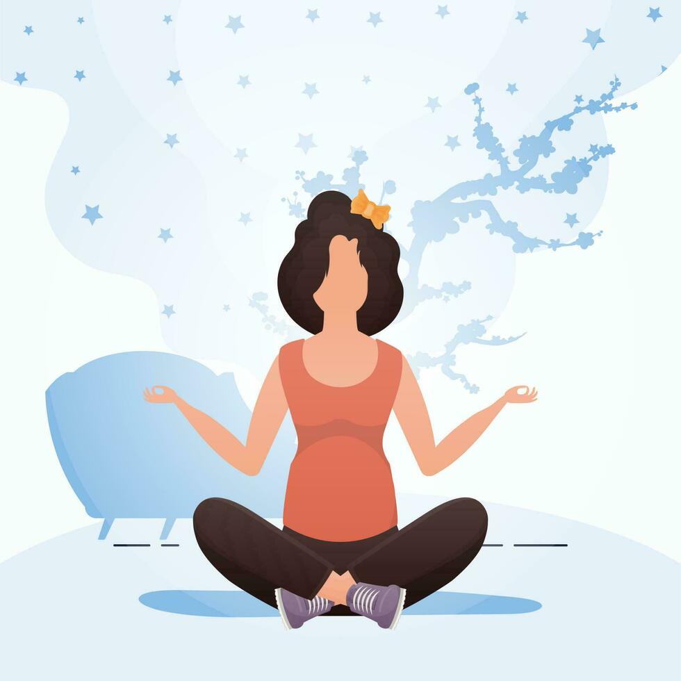 femme Faire yoga. le concept de calme et tranquillité. vecteur. vecteur