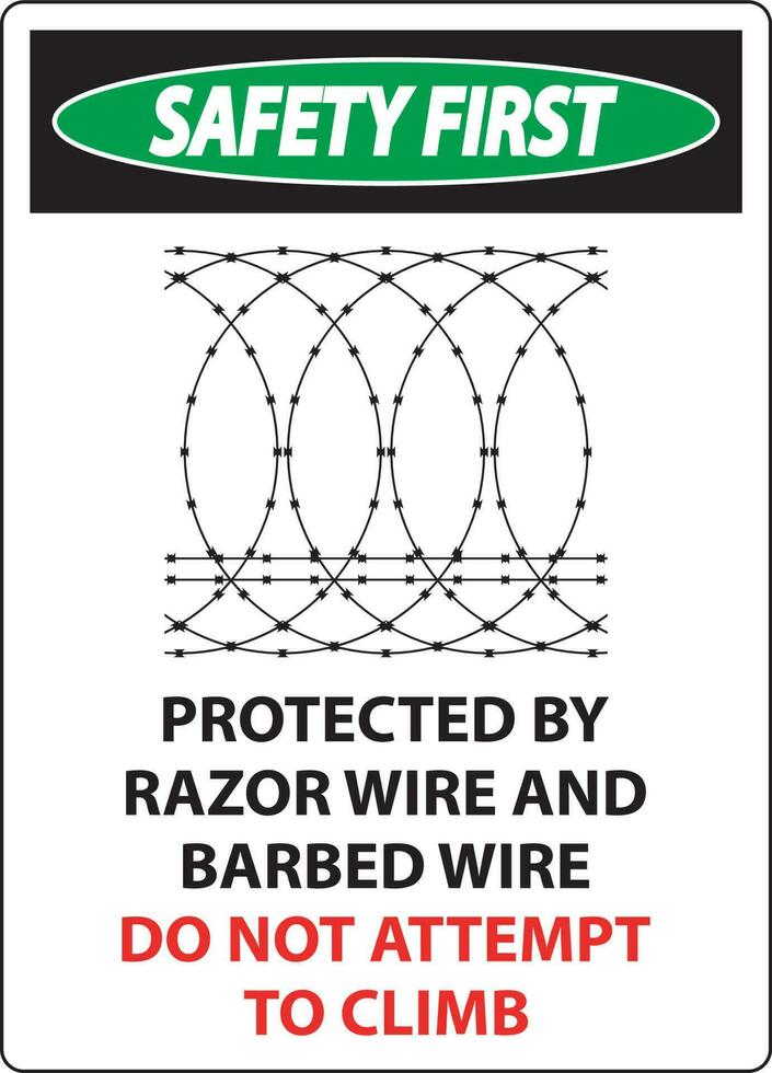 sécurité premier protégé par le rasoir câble et barbelé fil, faire ne pas montée signe vecteur