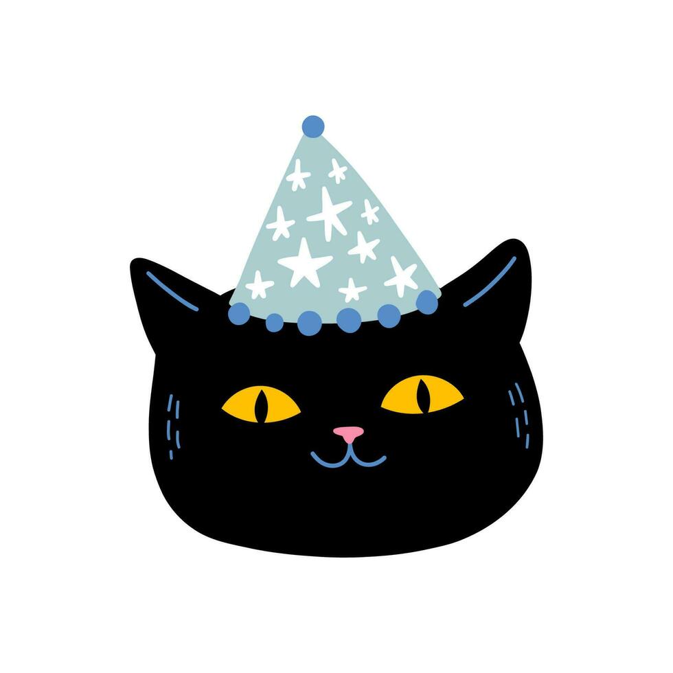 noir chat visage dans le fête chapeau vecteur