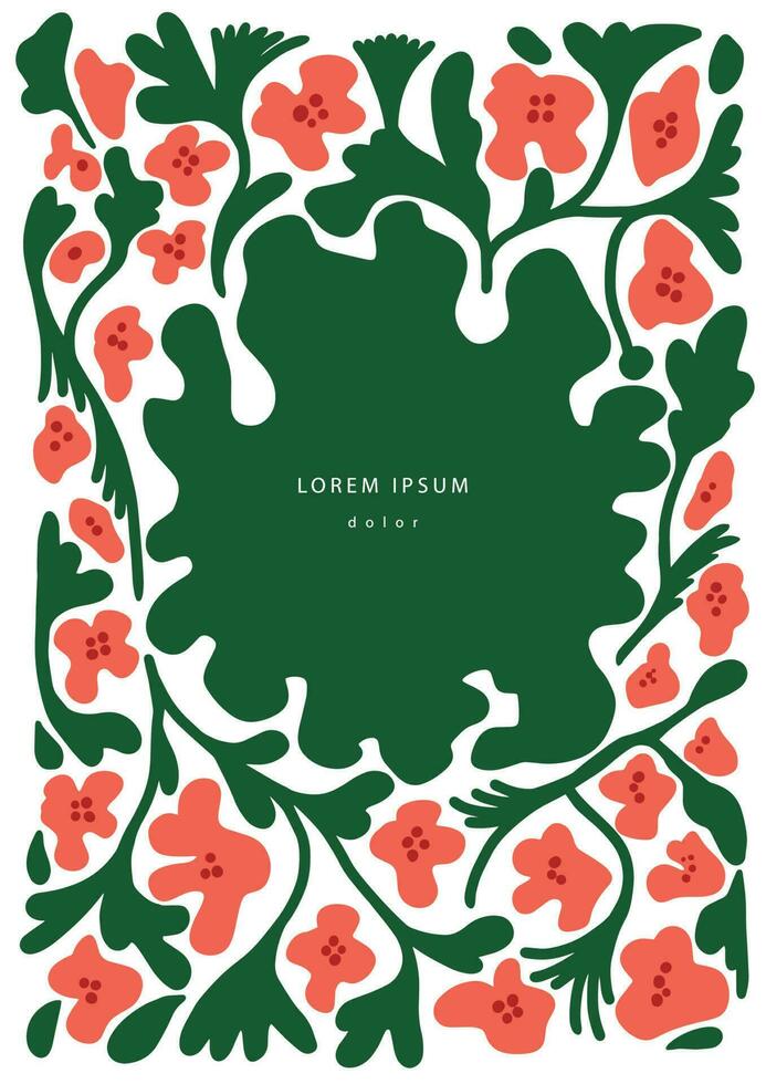 affiche, couverture modèle avec décaper, couverture modèle avec fleurs et feuilles ornement. ancien bannière dans matisse style vecteur