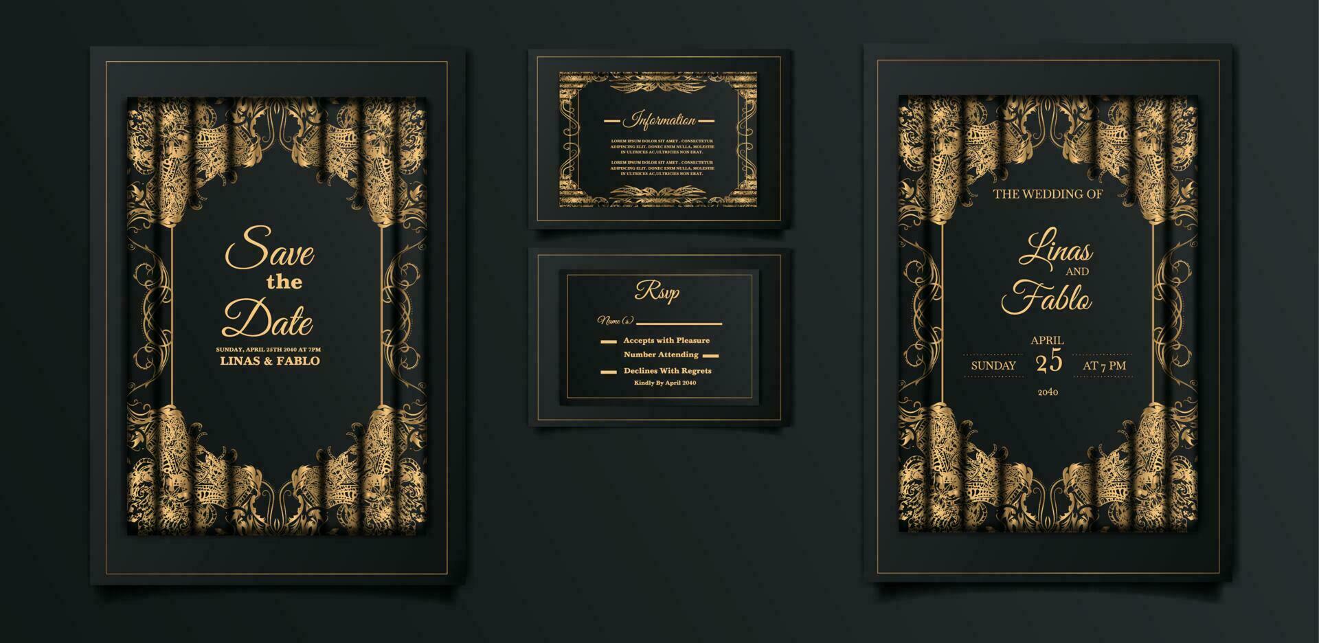 luxe ancien mariage invitation ensemble vecteur