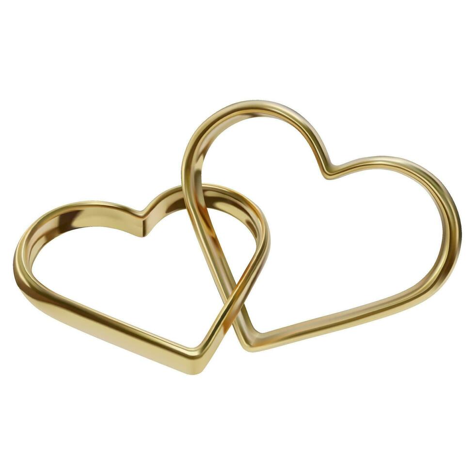 isolé cœur en forme de anneaux. réaliste or cœur en forme de anneaux pour la Saint-Valentin journée et mariage vecteur