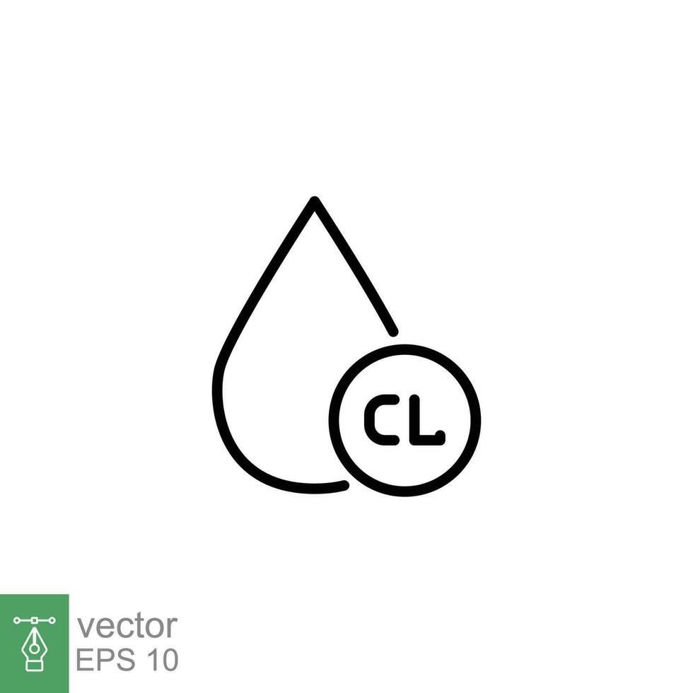 laissez tomber l'eau avec chlore icône. Facile contour style. chlorure, désinfection, antiseptique, liquide concept. mince ligne symbole. vecteur symbole illustration isolé sur blanc Contexte. eps dix.