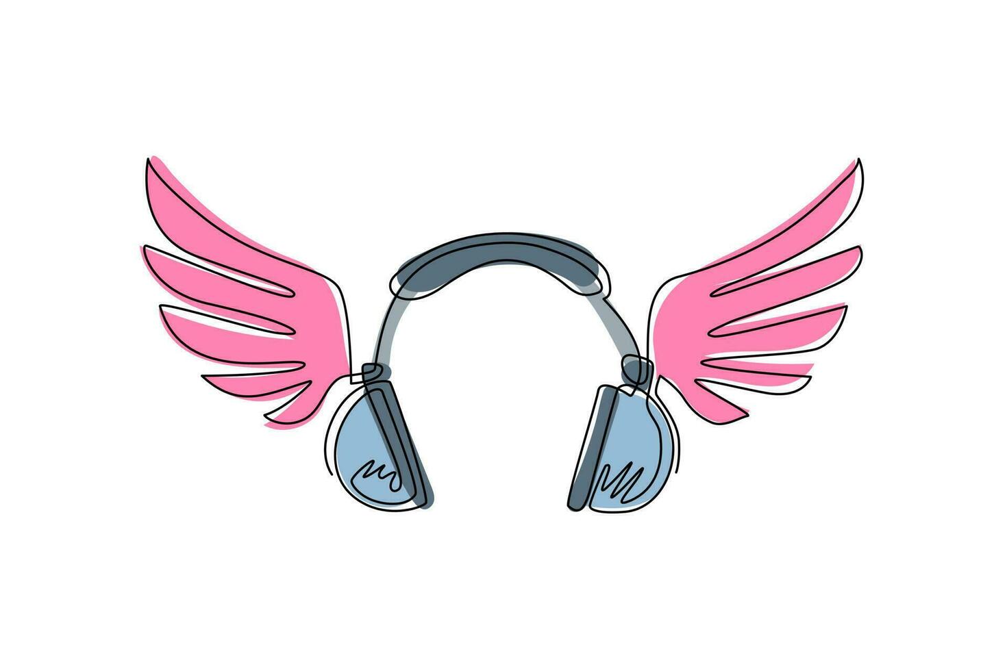 casque de dessin d'une seule ligne avec symbole d'ailes. pictogramme de la musique des ailes du casque pour le modèle de logo plat, l'icône et l'identité. illustration vectorielle graphique de conception de ligne continue moderne vecteur