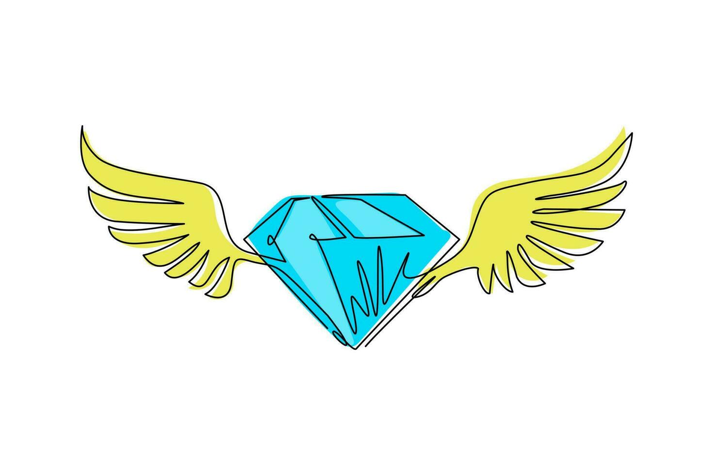 diamant ailé dessinant une seule ligne continue pour les bijoux, la royauté, la boutique, l'hôtel, l'héraldique et la mode. symbole des ailes et des formes de diamant. dynamique une ligne dessiner illustration vectorielle de conception graphique vecteur