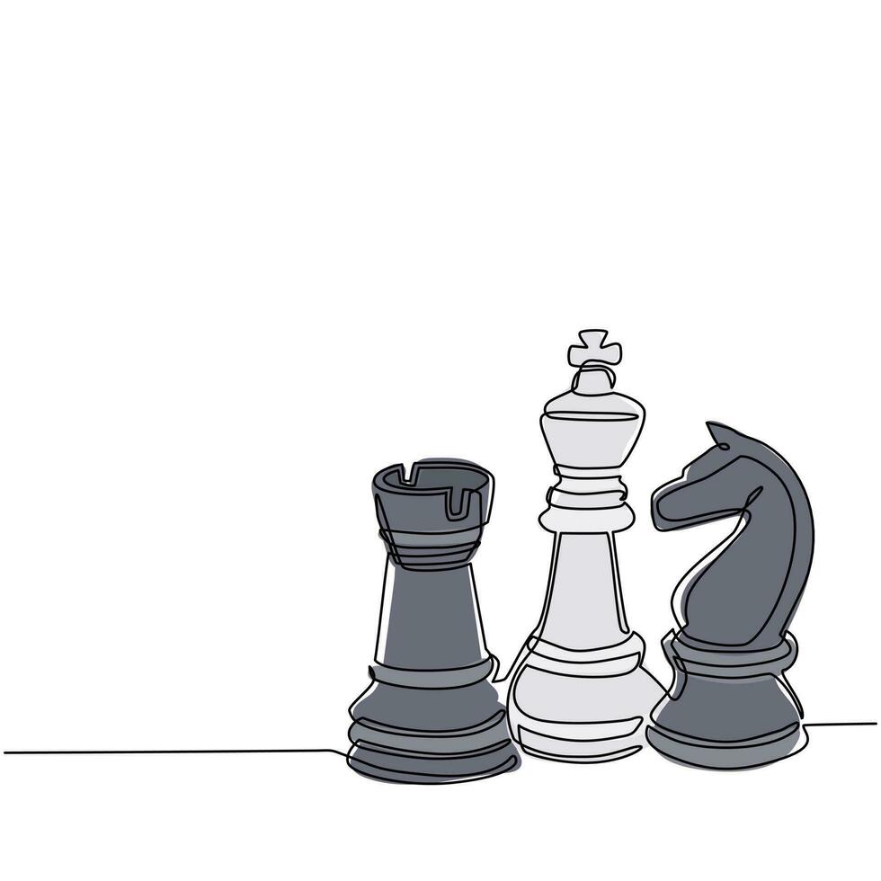 jeu d'icônes de silhouette de pièces d'échecs de dessin en ligne continue isolé sur fond blanc. figures d'échecs noires évêque, chevalier, éléments de conception de jeu de tour. une ligne dessiner illustration vectorielle de conception vecteur