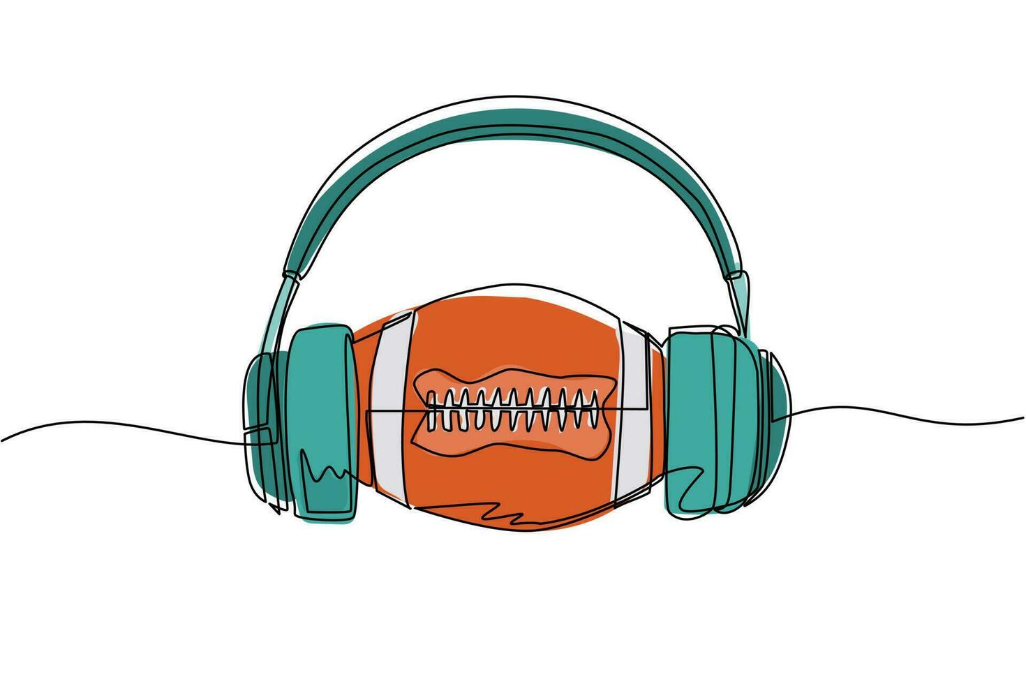 une seule ligne continue dessinant un ballon de football américain avec un casque. icône de sport de commentateur de football américain. style de dessin animé plat pour le web, la bannière, l'autocollant. une ligne dessiner illustration vectorielle de conception vecteur