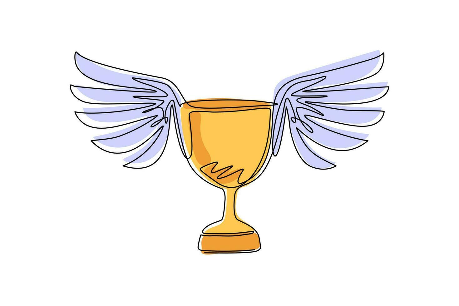 Trophée gagnant de dessin continu d'une ligne avec la conception d'ailes, vainqueur de la première position, succès de la compétition, meilleur leadership, compétition et thème du défi. illustration vectorielle de dessin à une seule ligne vecteur