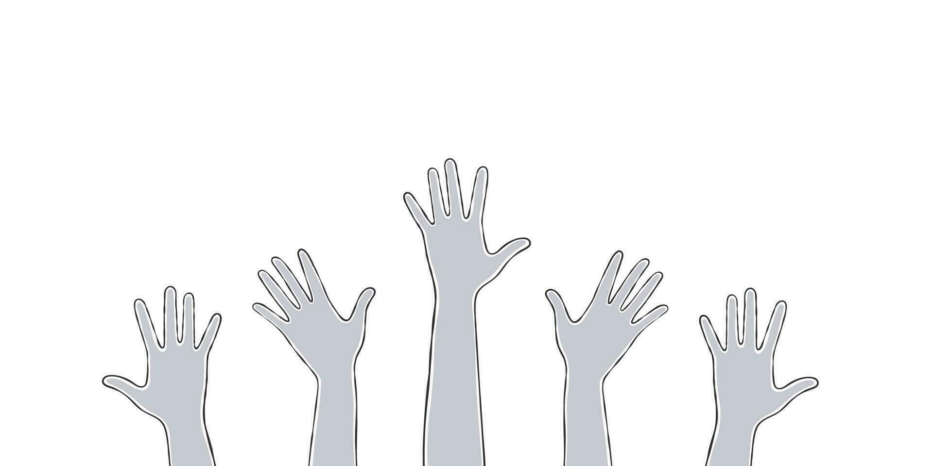 mains. ensemble de silhouettes élevé en haut différent mains. vecteur évolutif graphique