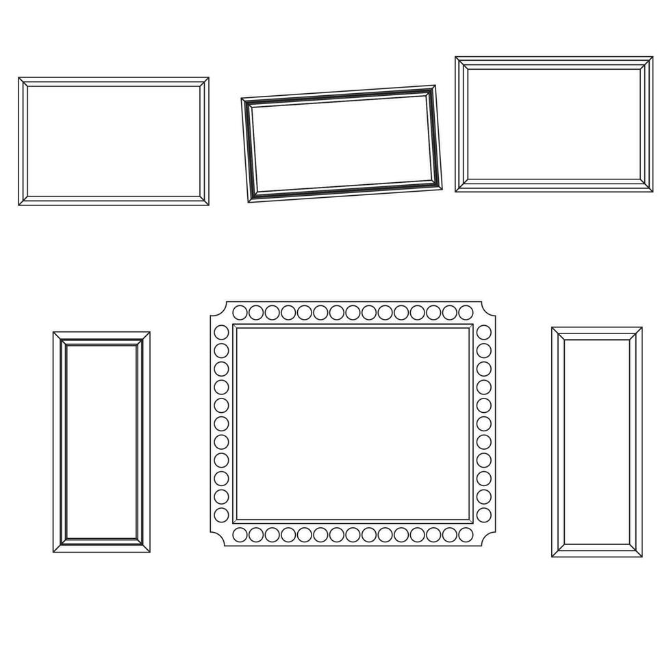 linéaire Cadre ensemble fo image photo conception. Cadre ligne frontière et Cadre vecteur. ancien Cadre ou main tiré Cadre. vecteur illustration