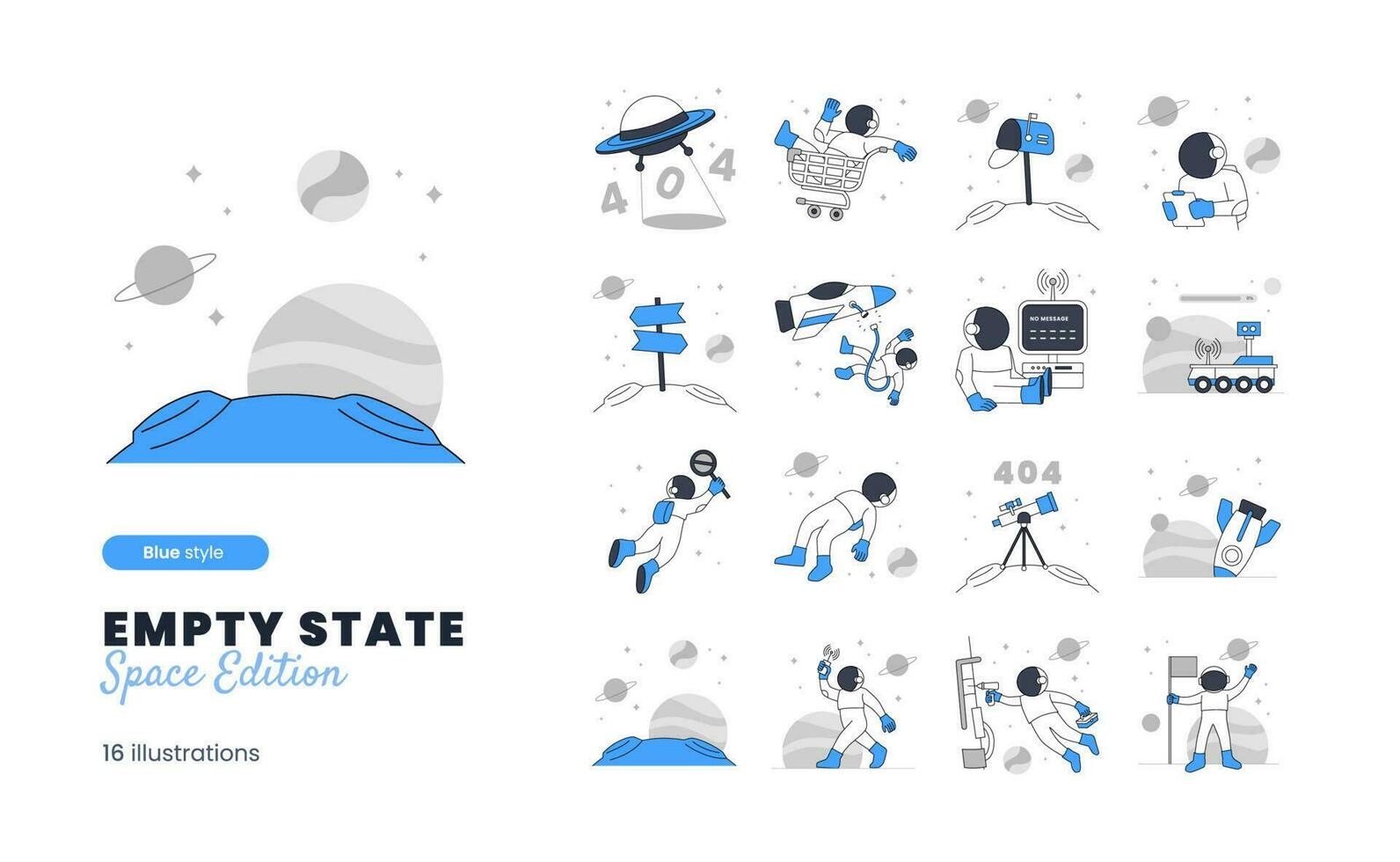 vide Etat illustration avec espace astronaute thème avec divers vide État, vide boîte de réception, non message, 404, Erreur page vecteur
