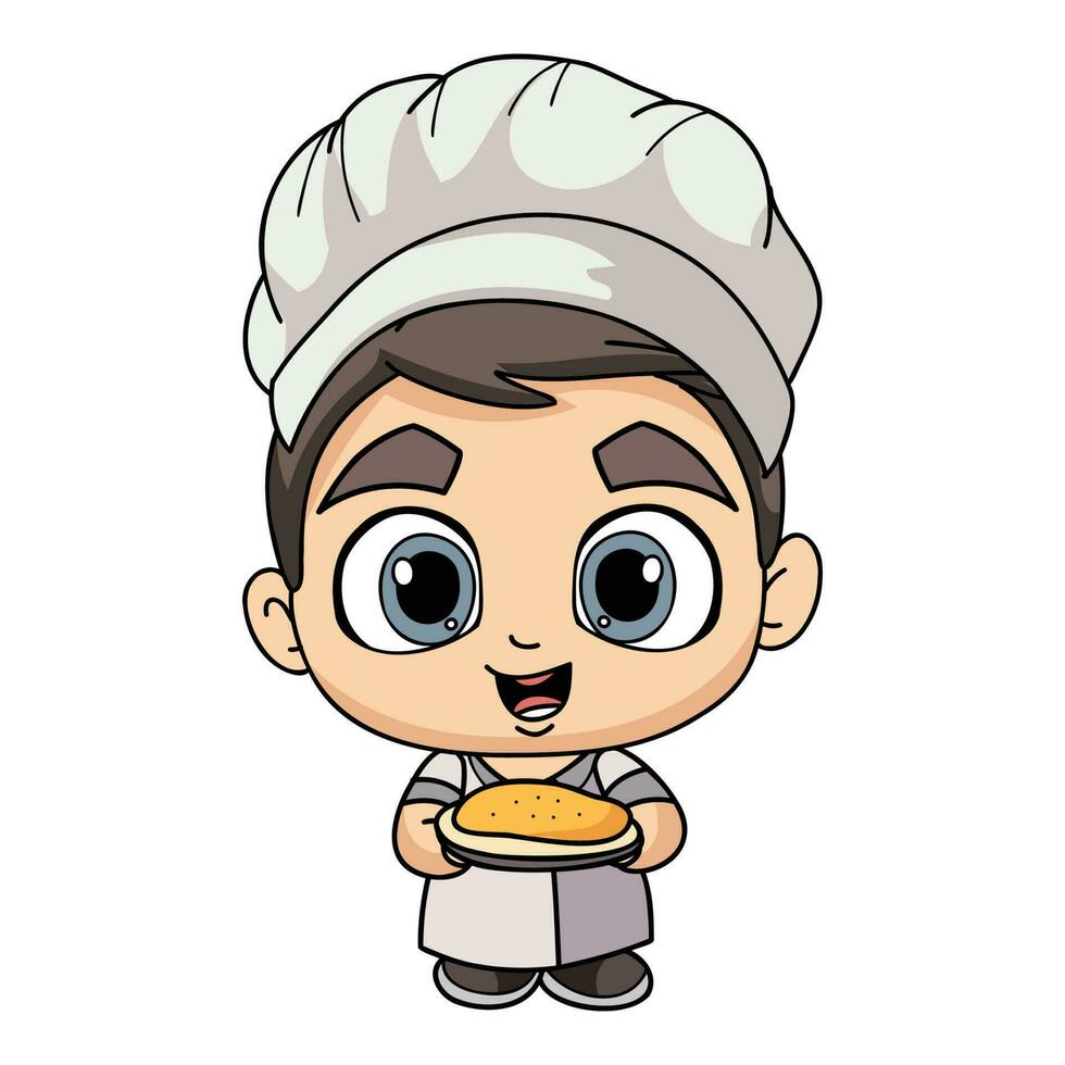 content chef homme en portant nourriture illustration dans griffonnage style vecteur