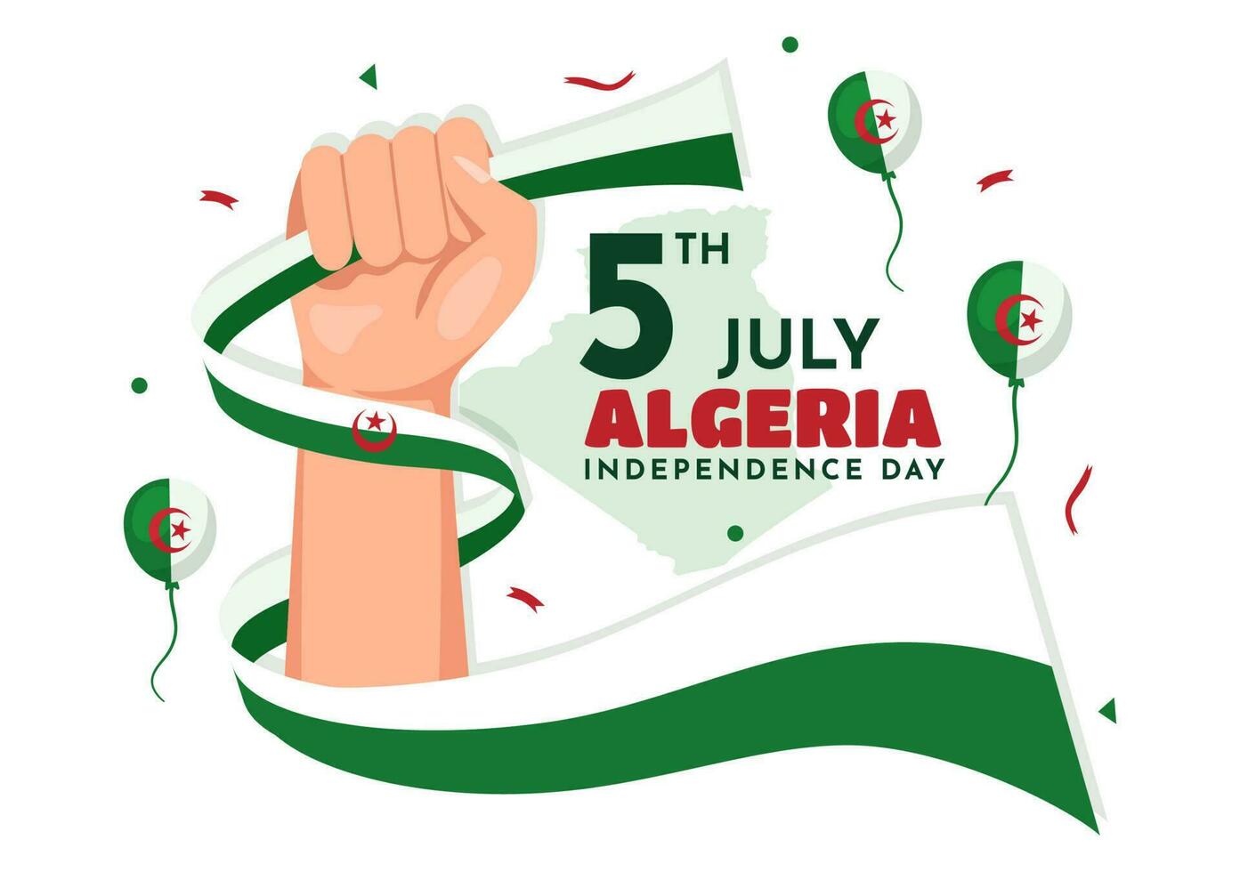 content Algérie indépendance journée vecteur illustration avec agitant drapeau dans plat dessin animé main tiré atterrissage page vert Contexte modèles