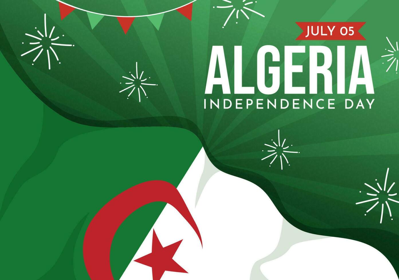 content Algérie indépendance journée vecteur illustration avec agitant drapeau dans plat dessin animé main tiré atterrissage page vert Contexte modèles