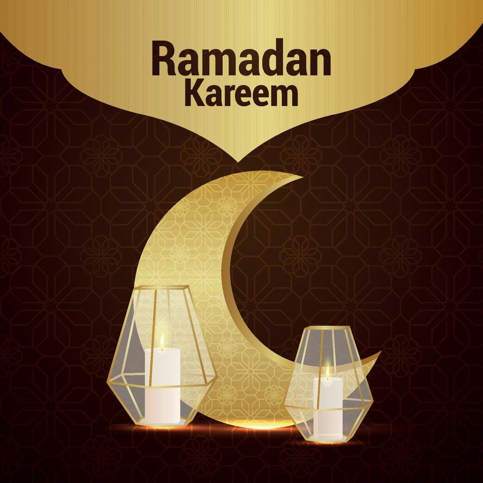 lune de motif doré avec lanterne en cristal pour carte d'invitation ramadan kareem vecteur