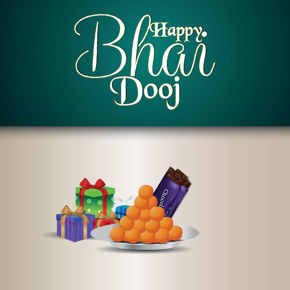 joyeux bhai dooj invitation célébration carte de voeux avec pooja thali et cadeaux vecteur