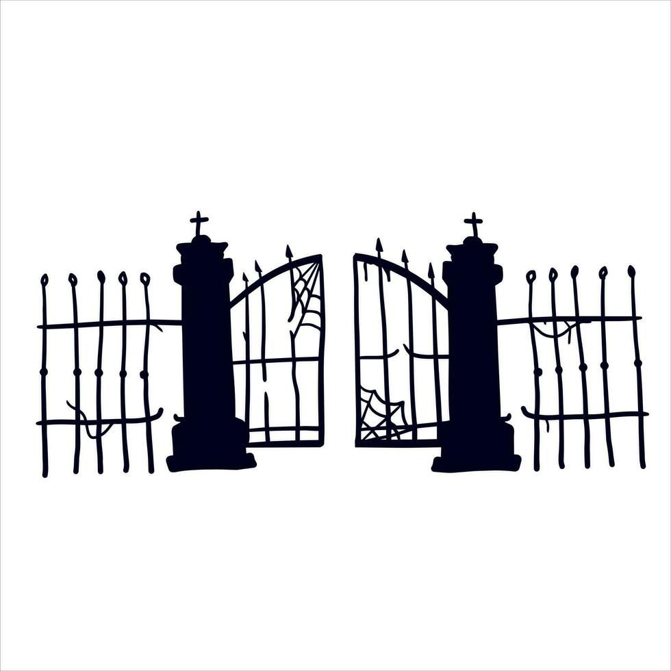 vieux clôture de cimetière. Halloween décoration. noir silhouette de sombre mur. plat illustration isolé sur blanc vecteur