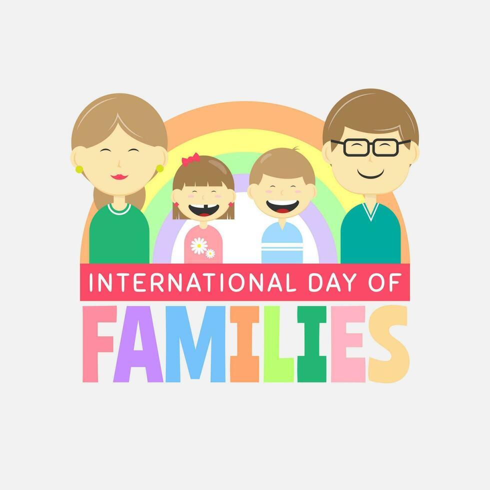 international journée de des familles salutations avec une content famille dans de face de le arc en ciel vecteur