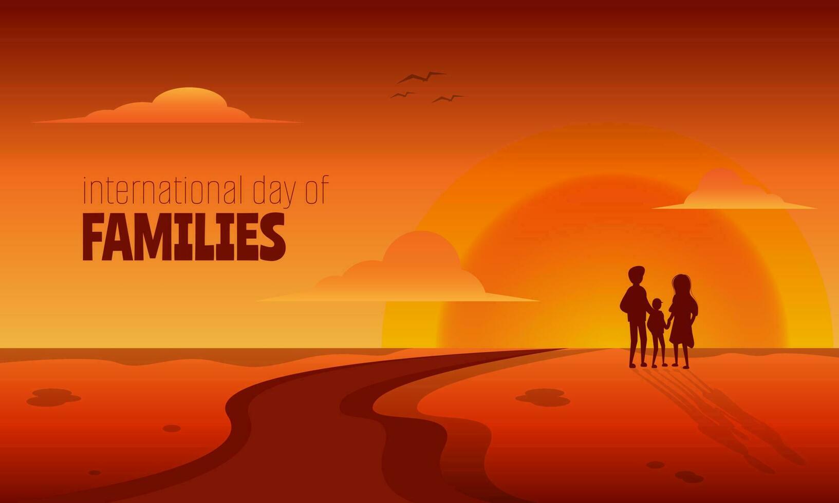 international journée de des familles Contexte avec silhouette de une famille à le coucher du soleil vecteur