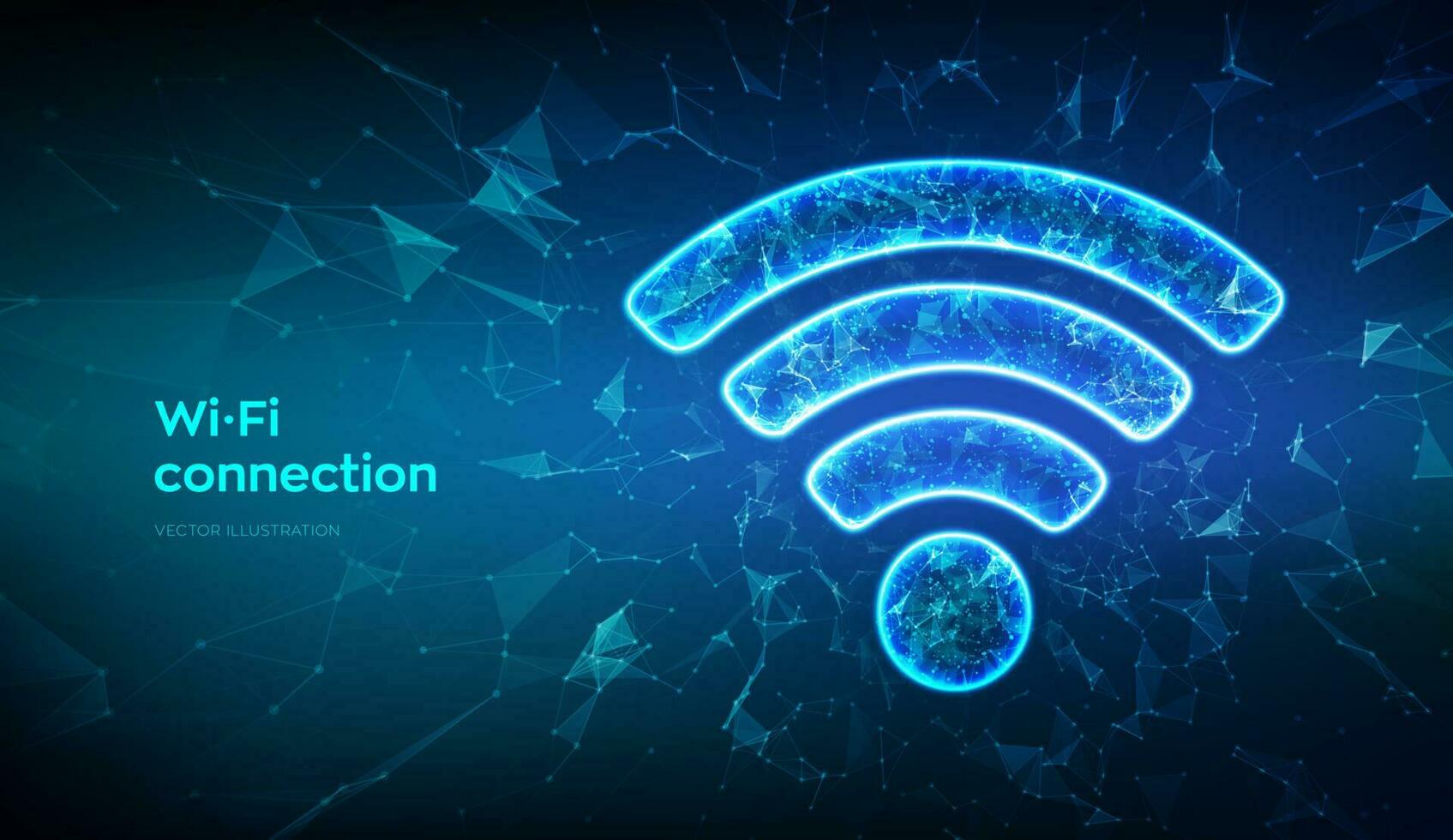 Wifi réseau icône. faible poly abstrait Wi Fi signe. wlan accès, sans fil point chaud signal symbole. mobile lien zone. Les données transfert. routeur ou mobile transmission. polygonal vecteur illustration.