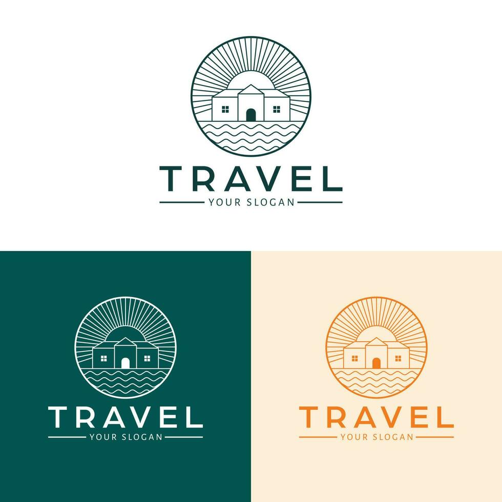 Voyage vecteur logo conception. maison et mer logotype. réel biens logo modèle.