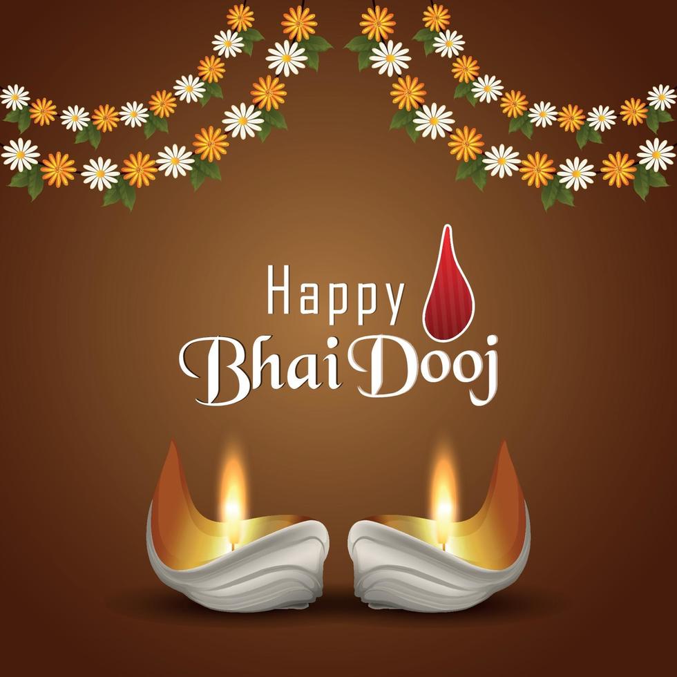 joyeux bhai dooj carte de voeux d'invitation au festival indien avec diwali diya vecteur