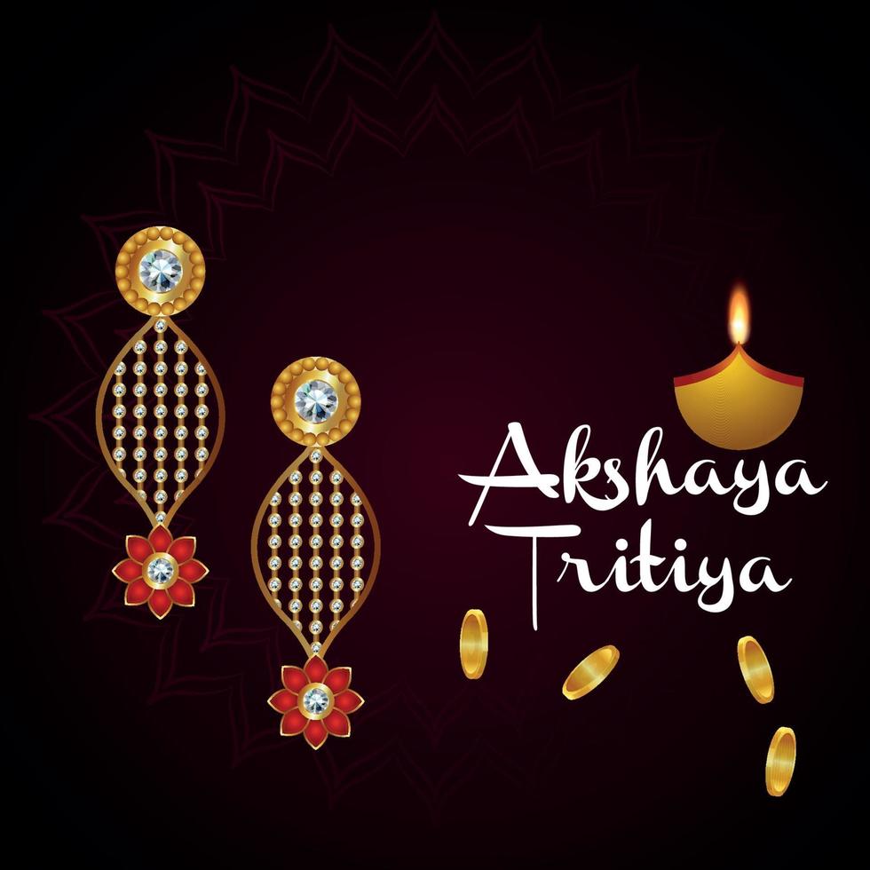 Akshaya tritiya Indian Jewellery Festival promotion de vente avec des boucles d'oreilles en or vecteur