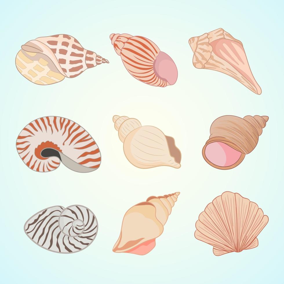 icônes vectorielles de coquille de mer en style cartoon vecteur