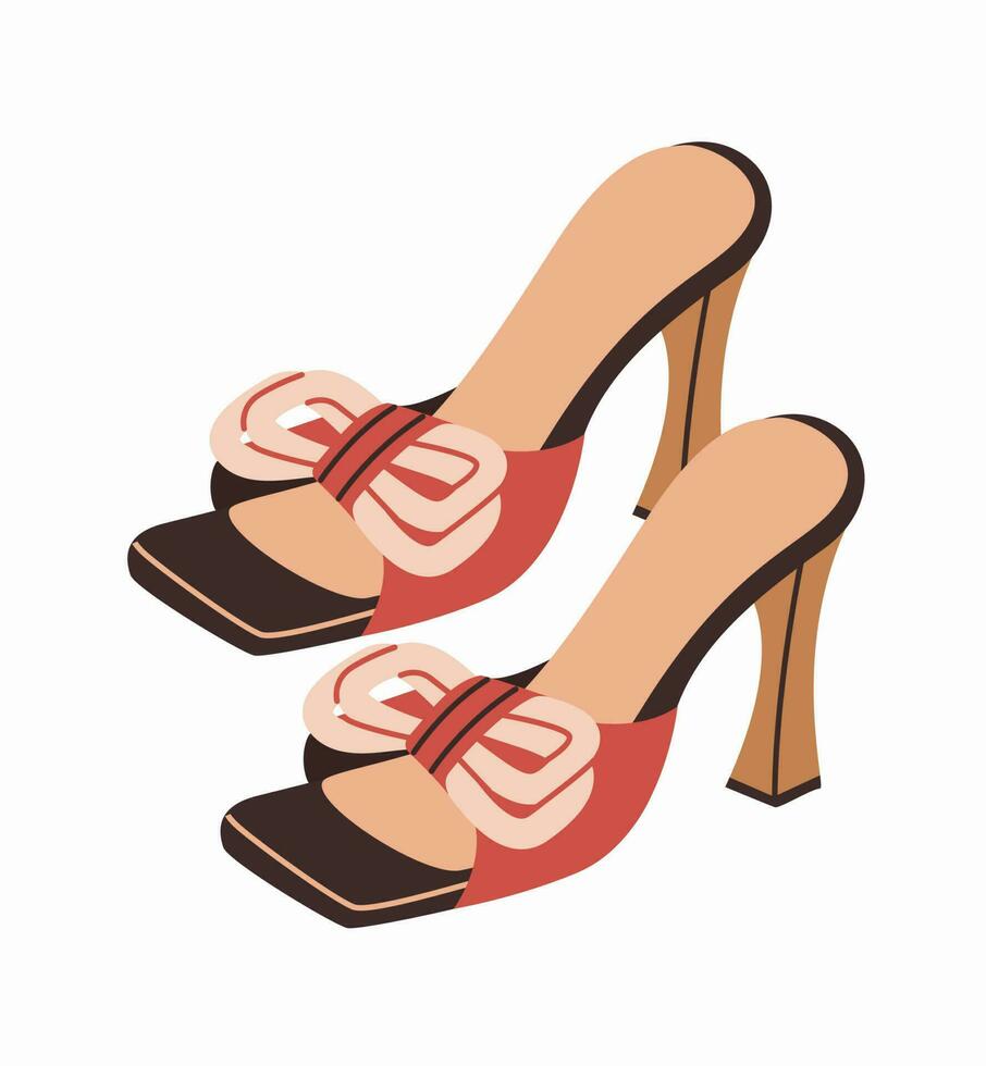 à la mode décontractée et branché aux femmes des chaussures avec haute talons et carré doigt de pied. vecteur