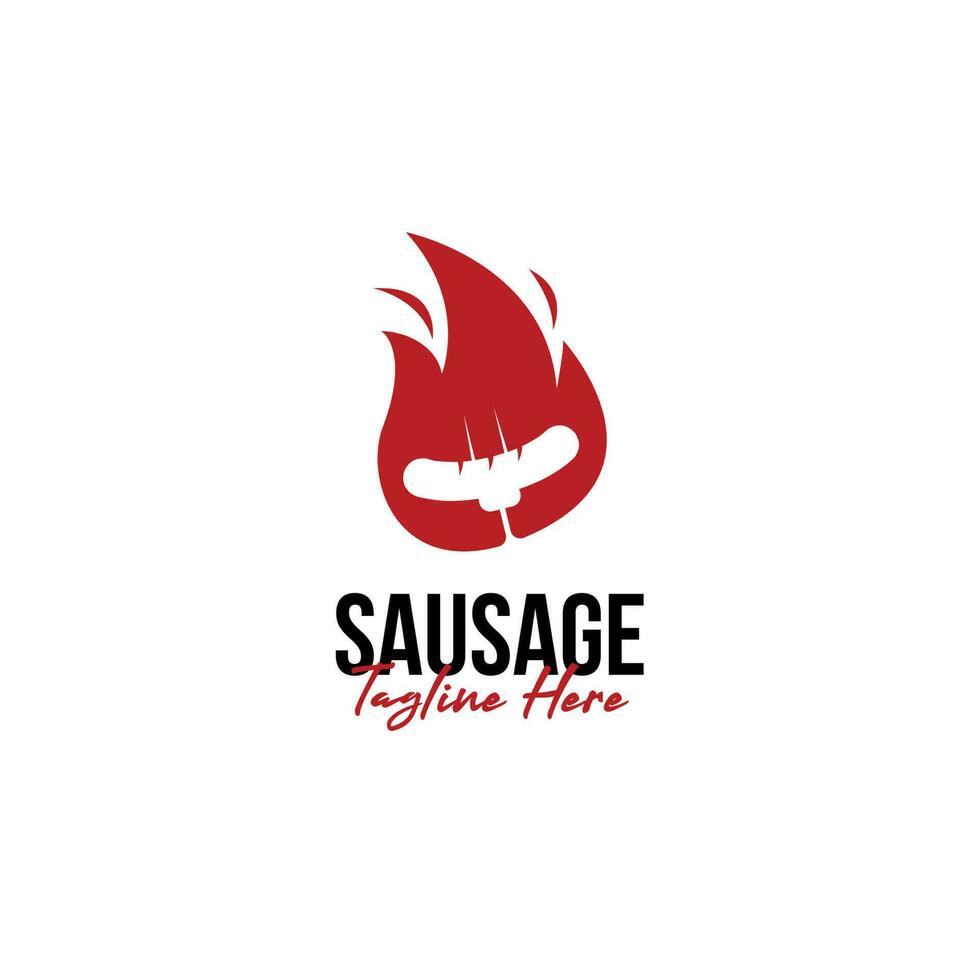 Créatif saucisse avec Feu flamme gril pain grillé rôti logo conception illustration idée vecteur