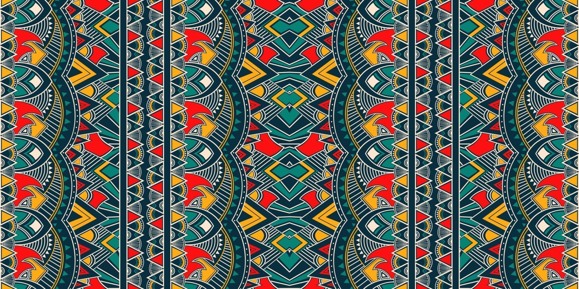 ornement de folklore géométrique ikat. texture de vecteur ethnique tribal. motif rayé sans couture dans un style aztèque. figure broderie tribale. indien, scandinave, gitan, mexicain, motif folklorique.