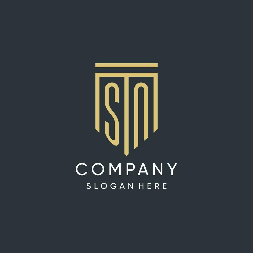 sn monogramme avec moderne et luxe bouclier forme conception style vecteur