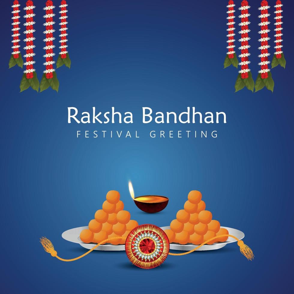carte de voeux de célébration de raksha bandhan avec des bonbons et des cristaux de rakhi vecteur