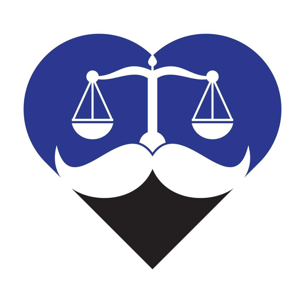 concept de conception de logo vectoriel droit fort. échelle et moustache avec motif vectoriel d'icône de coeur.