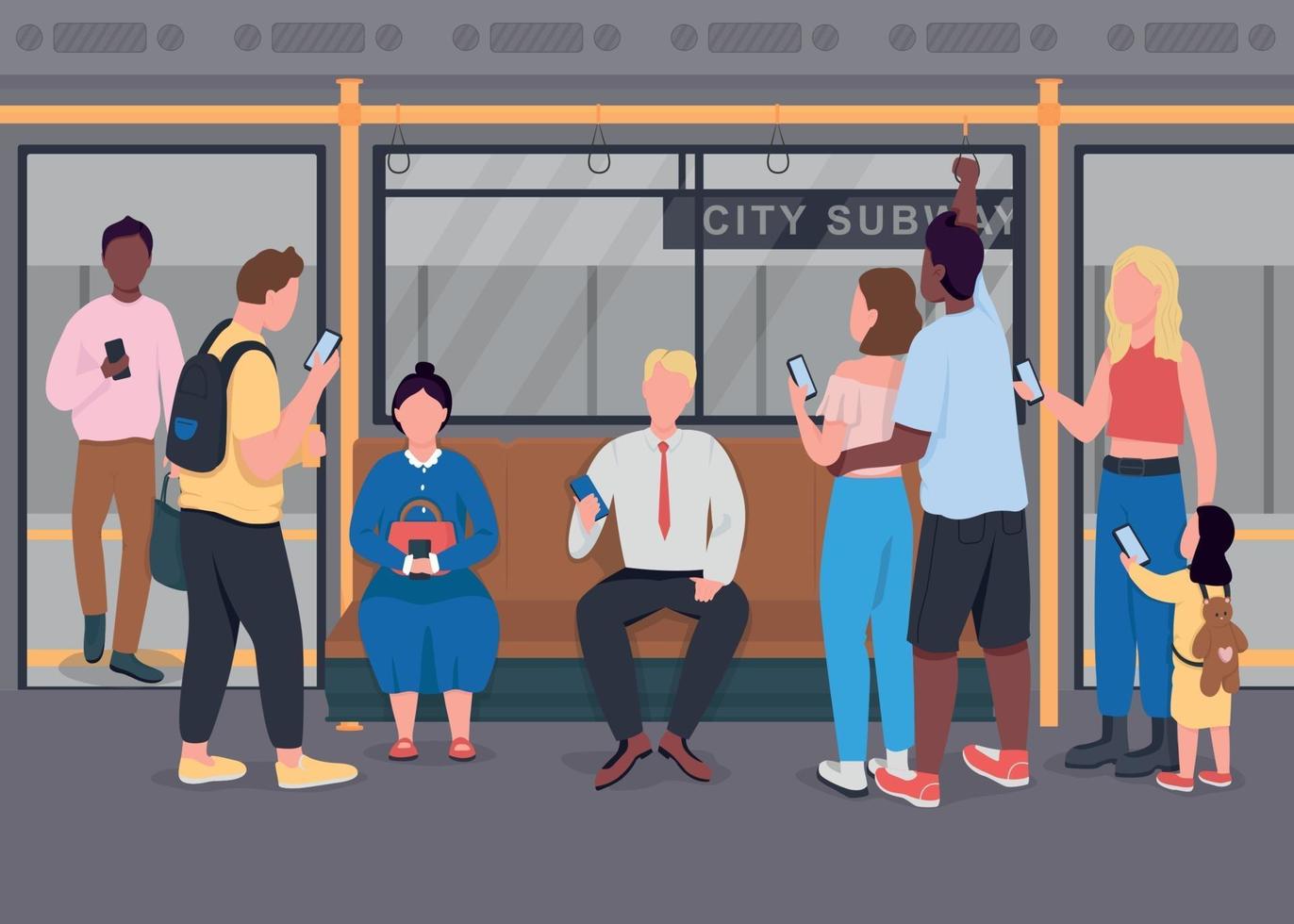 personnes dans les transports publics illustration vectorielle couleur plat vecteur