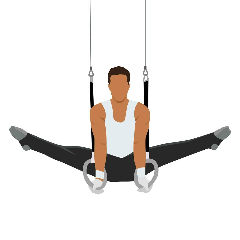 homme gymnastique avec anneaux ensemble. athlète dans uniforme. plat vecteur illustration